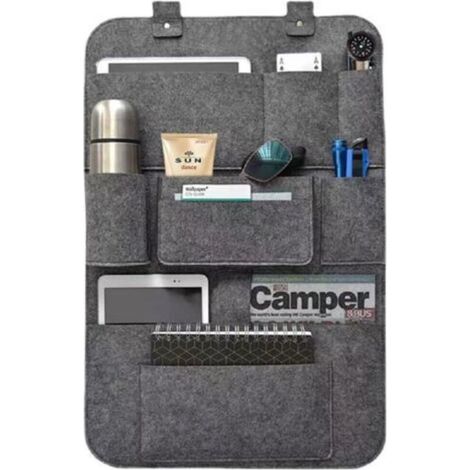 Organiseur de voiture, rangement de siège, sac de siège arrière, housse de dossier de poche en tissu feutre gris foncé pour l'arrière de divers sièges de voiture 62 x 42 cm (1 pièce) (1/5)
