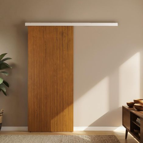 Puerta Corredera con Herrajes 90x210 cm con Rodillo Riel de Aluminio Guía de Suelo Marrón