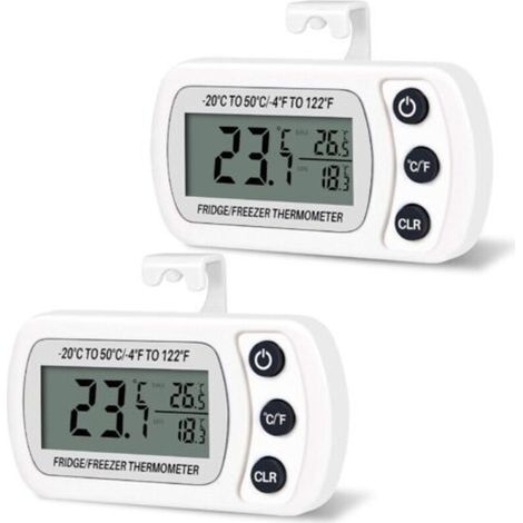 2 PCS Thermomètre pour Réfrigérateur Congélateur Frigidaire Numérique Température -20 à 50°C avec Crochet, Écran LCD Facile à Lire, Fonction d'Enregistrement Max Min (blanc) (1/5)