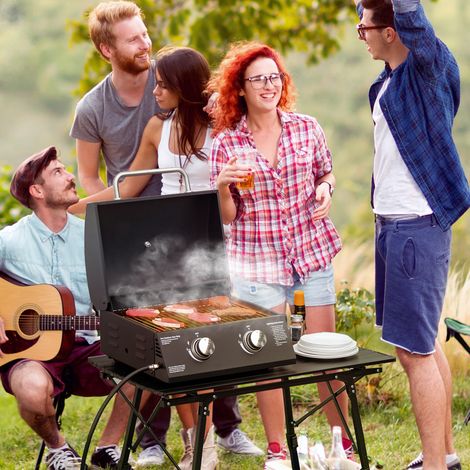 Barbecue a Gas Pieghevole con Coperchio, Termometro e 2 Bruciatori in Acciaio, 55x46.5x41 cm, Nero