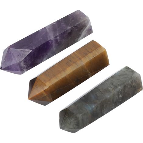 Lot de 3 Baguettes de Guérison en Pierre d'Améthyste, Labradorite et Oeil de Tigre pour Équilibre des Chakras, Thérapie Énergétique et Méditation (1/5)