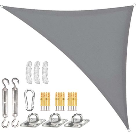 Voile d'ombre triangulaire, 4 x 4 x 5,7 m, kit de fixation inclus, polyester PES, imperméable, cordes de fixation