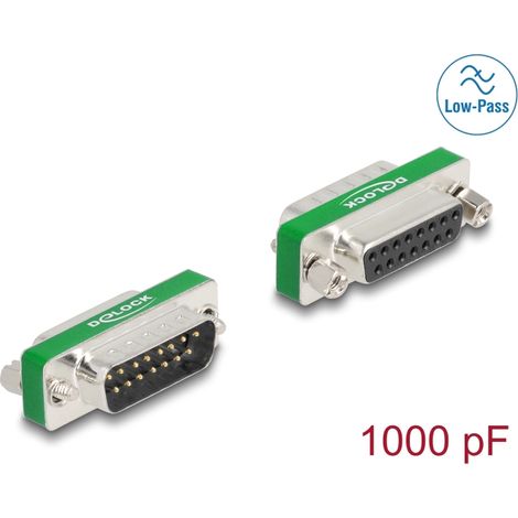 Delock Filtro de supresiÃ³n de interferencias RF/EMI D-Sub de 15 pines macho a hembra con filtro de paso bajo capacitivo