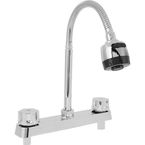 Ortviai Robinet de cuisine pour camping-car – arc flexible, rotation à 360°, double jet (spray + flux) – acier inoxydable (1/5)