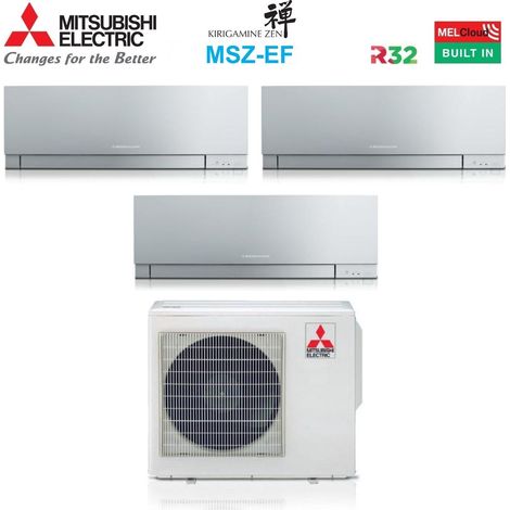 Mitsubishi Electric Trial Split Inverter Klimagerät Serie KIRIGAMINE ZEN SILVER MSZ-EF 7+7+7 mit MXZ-3F54VF R-32 Wi-Fi Integrated Farbe Silber 7000+7000