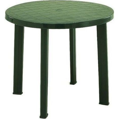 TRADE SHOP - Tavolo Da Giardino Rotondo Verde In Plastica ø 90 Cm Resistente Arredo Esterno 019733 -