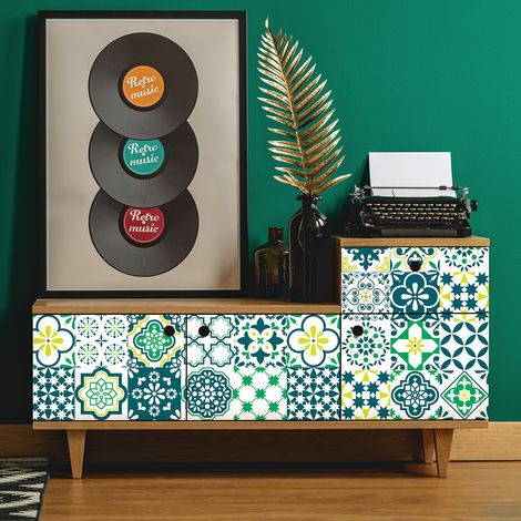Sticker Mural Carrelage adhésif Cuisine Salle de Bain - 24 STICKERS CARREAUX DE CIMENT MEUBLE ROBLEDO - 24stickers20x20cm (1/5)