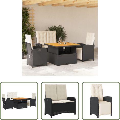 vidaXL Banc de jardin - Ensemble à manger de jardin 4 pcs avec coussins noir (1/5)