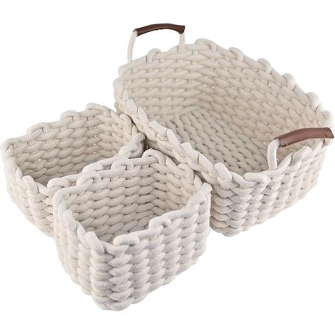 TRADE SHOP - Set 3 Cestini Intrecciati In Corda Cesto Portaoggetti Organizza Decora Casa 10634 -