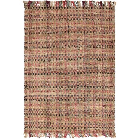 Tapis jute fait à la main 200x290 beige et bordeaux SQUARE