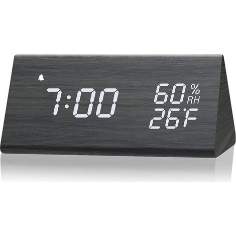 Jeffergarden Réveil Numérique, Horloge électronique Affichage LED Smart Voice pour Chambre à Coucher (Bois Noir) (1/5)