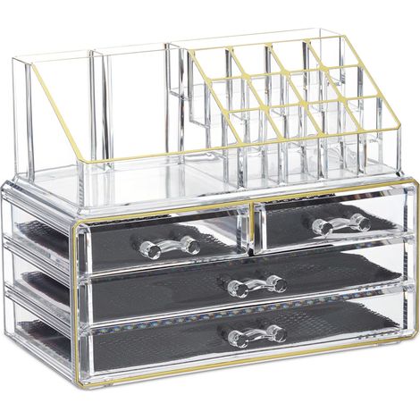 Organizer cosmetico trasparente 19 x 24 x 13,5 cm 4 cassetti pratico impilabile in acrilico trasparente 130007288