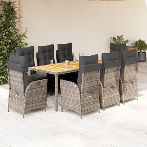 Set comedor jardín 9 pzas y cojines ratán sintético gris vidaXL (1/5)