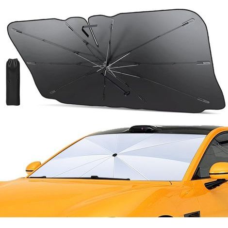 Pare-Soleil pour Pare-Brise de Voiture Pliant Pare-soleils pour Pare-Brise Avant Auto avec Coins en Cuir Anti-Rayures 135 x 75 cm Protection Solaire idéale pour SUV et Tous Types de véhicules (1/5)