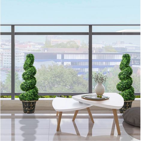 Set di 2 piante artificiali bosso 90x30x23 cm, senza manutenzione, in vaso zavorrato, acciaio, verde (1/5)