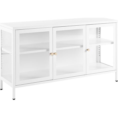 Aparador de metal blanco 115 x 35 cm 3 puertas vidrio templado estantes Newport (1/5)