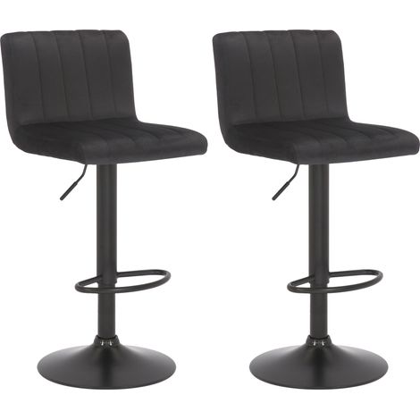 Set di 2 sgabelli da bar girevoli altezza regolabile seduta trapuntata in velluto nero e struttura in metallo nero 100006316