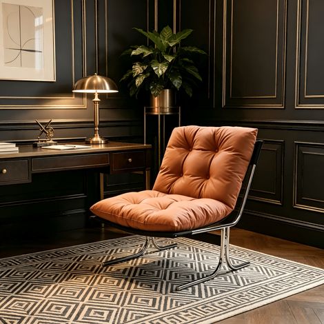 Fauteuil d'appoint confortable en similicuir avec revêtement amovible, fauteuil de salon tendance avec pieds en métal, fauteuil lounge moelleux de style Barcelone pour salle d'attente, balcon, chambre (1/5)
