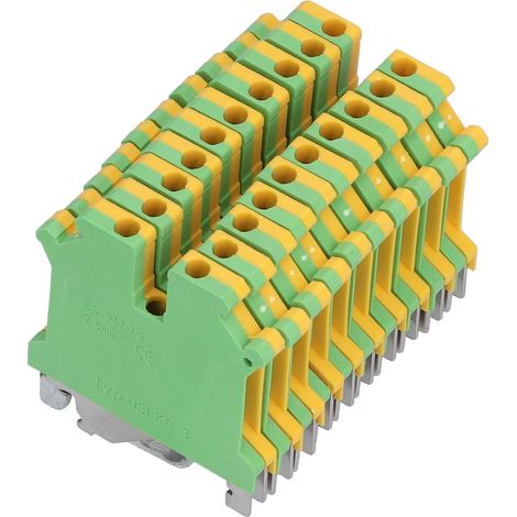 Bloc de terre 50 pièces en cuivre pur pour rail DIN, bornier de mise à la terre vert-jaune TYP USLKG‑3 (1/5)