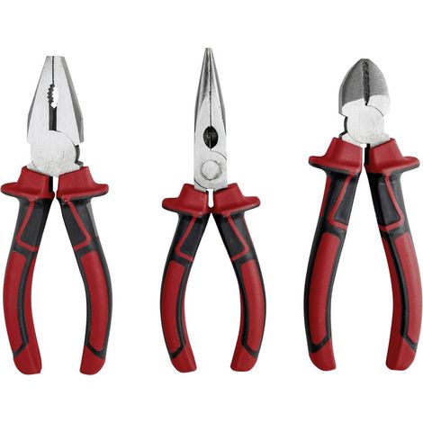 Jeu de 3 pinces en 160 mm, avec tranchants trempés par induction, poignée à 2 composants avec protection de la main, longue durée de vie, surface polie, coffret de rangement