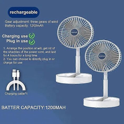 KLVGTIFS PU - Ventilateur de table pliable et rétractable, mini ventilateur portable rechargeable par USB, silencieux et à longue autonomie.