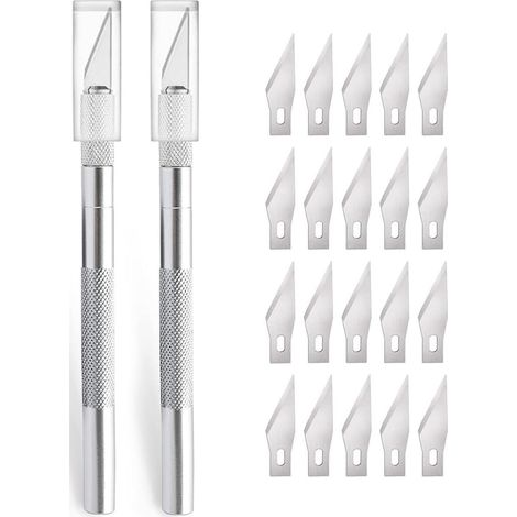 Lot de 2 scalpels avec 20 lames de rechange - Couteau de précision pour loisirs créatifs - Couteau de précision - Idéal pour les travaux manuels, la découpe de films pour vitres et de films de protect (1/5)