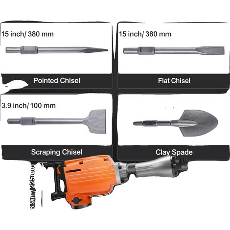 Marteau-piqueur de démolition, en aluminium robuste, énergie d'impact de 60J, 2200W 4 Burins (1/2)