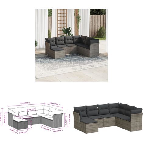 7-tlg. Garten-Sofagarnitur mit Kissen Grau Poly Rattan - Gartenmöbel - Rattan Möbel - Lounge Set - Gartenlounge - Außengartenmöbel - Home & Living (1/3)