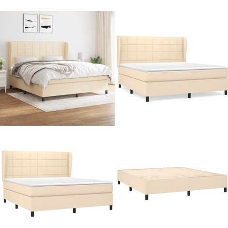 Sommier à lattes de lit avec matelas Crème 160x200 cm Tissu - Lit Plateforme - Lit Double - Matelas Ressorts Ensachés - Literie - Chambre À Coucher - Home & Living (1/5)