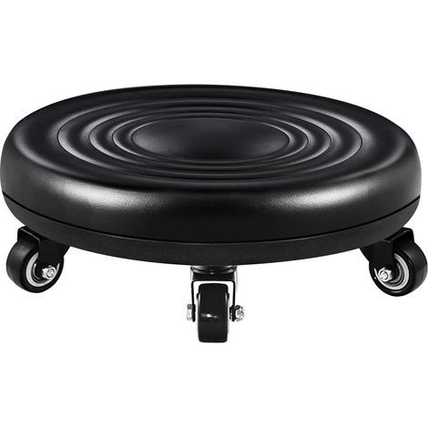 Tabouret Bas avec Roues, Tabouret à roulettes Pied Bas, Simili Cuir Siège Faible Métal Piétement, Banc Rond en Cuir avec 5 Roues universelles pour Le Bureau à Domicile ou Le Fitness (Noir) (1/5)