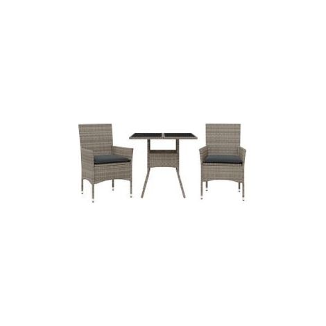 Ensemble à manger de jardin et coussins 3 pcs gris rotin verre (1/5)