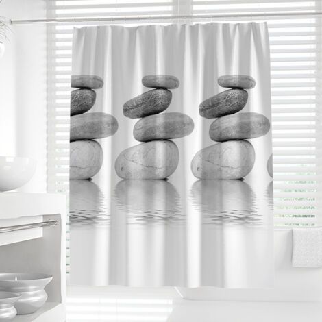 Sollbry Rideau de douche, anti-bactérien, résistant à la moisissure et imperméable, avec 12 anneaux de rideau de douche, 180 x 180 cm, gris galets gris (1/5)