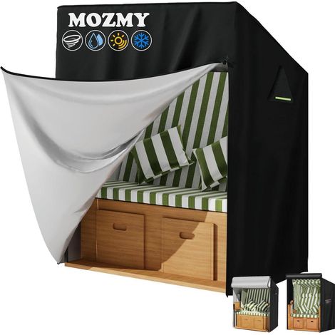 Strandkorb Abdeckung 600D Oxford wetterfest 135x105x175cm mit Reißverschluss schwarz (1/5)