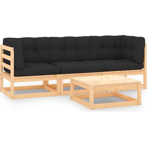 Salon de jardin 4 pcs avec coussins-Lot de 4 Mobilier de jardin-Meuble de jardin Bois de pin massif 242387 (1/5)