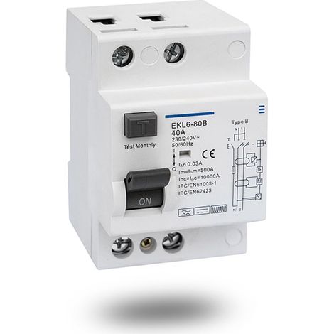 Interrupteur différentiel 1P+N 40 A 0,030 A 6 kA, protection électrique contre les surtensions et les fuites de courant dans les installations. (1/2)