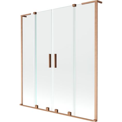 Mexen Velar L Duo mampara de ducha dúo corredera de 2 hojas 150 x 150 cm, transparente, cobre cepillado - 896-150-003-02-65 (1/2)