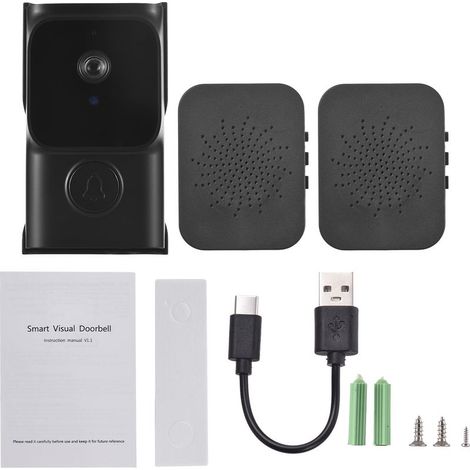 Sonnette intelligente WiFi avec caméra de porte avec 2 carillons Dingdong TY Contrôle par application Vision nocturne infrarouge Interphone vidéo rechargeable Audio bidirectionnel pour villa, bureau, (1/5)