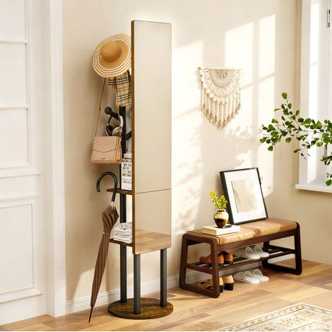 Appendiabiti da terra con specchio girevole 360° e vano 174 x 40 cm, acciaio marrone nero (1/5)