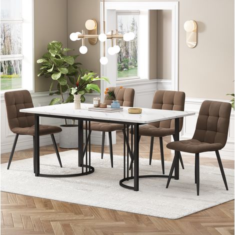 MEUBLIV Mesa de comedor 140x80 cm blanca efecto mármol con 4 sillas, set de 5 piezas (1/5)