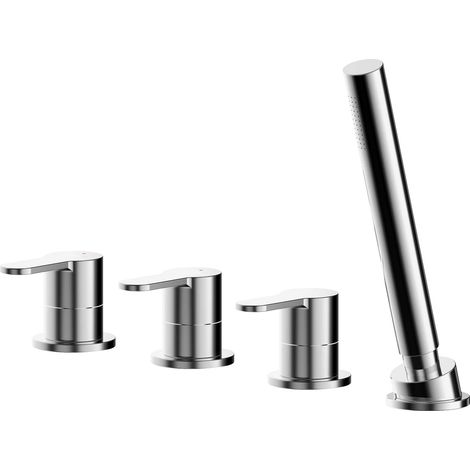 Balterley Consall Contemporary Deck Mount Round 4 Tap Hole Bath Shower Mixer Tap with Kit (No Spout) - Chrome