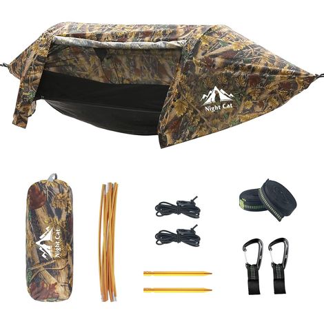 Hamac-tente Night Cat avec moustiquaire et housse imperméable – Pour 1 personne – Idéal pour la randonnée, le camping, le jardin et les escapades en pleine nature