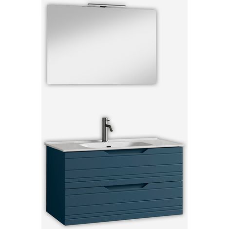 Mobile bagno sospeso con specchio e lavabo Solmira 90 - Blu