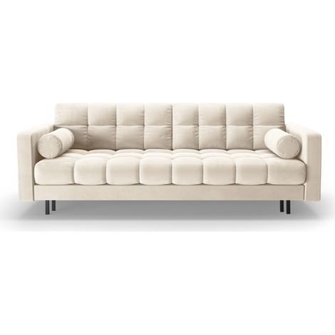 Canapé convertible + box 3 places en velours beige clair (1/5)