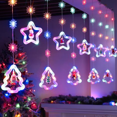 Lumière De Rideau De Noël, 120 Led Flocon De Neige Elan Décoration De Fenêtre Arbre De Noël 8 Mode Lumière De Rideau De Fées À Brancher Pour La Décoration Des Festivals(3 X 0.6cm)