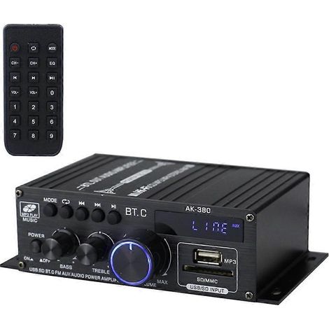 Amplificateur de puissance AK380 800 W 12 V, stéréo Bluetooth, pour la maison ou la voiture, avec caisson de basses et haut-parleur intégré. (1/5)