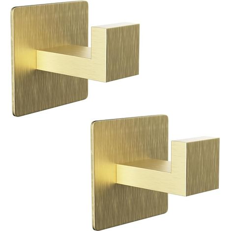 SUS 304 Stainless Steel Square Hook Adhesive Wall Mounted Hook Gold (1/5)