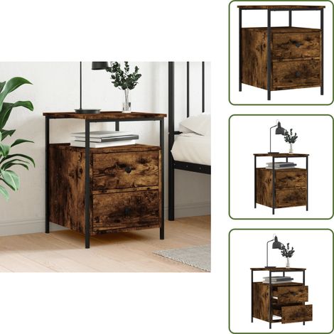 The Living Store Comodino Rovere Fumo 44x45x60 cm in Legno Multistrato - Comodino industriale