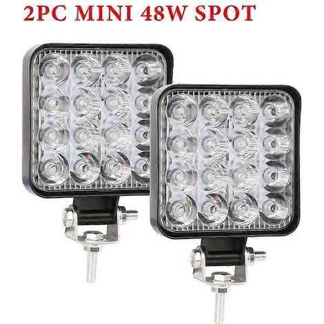 Phares avant LED 48 W, barre lumineuse de travail, projecteur LED tout-terrain pour moto, camion, bateau, tracteur, remorque, voiture, 4x4, SUV (2 mini LED SMD 16 pièces). (1/5)