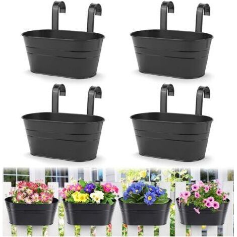 BUNTHAUS Pièces Pots de Fleurs Suspendus en Métal, 27.5CM Grands Pots de Plantes Seau à Fleurs Suspendu avec Crochet Amovible pour Balcon Clôture Jardin Maison Décor (Noir)