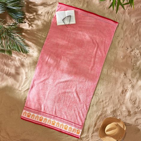 Catherine Lansfield Beach Huts 90 x 180 cm Cotone Extra Large Telo Mare Corallo (1/4)